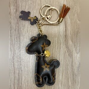 Monogram Giraffe LV Keychain Charm in Black with Gold Accents